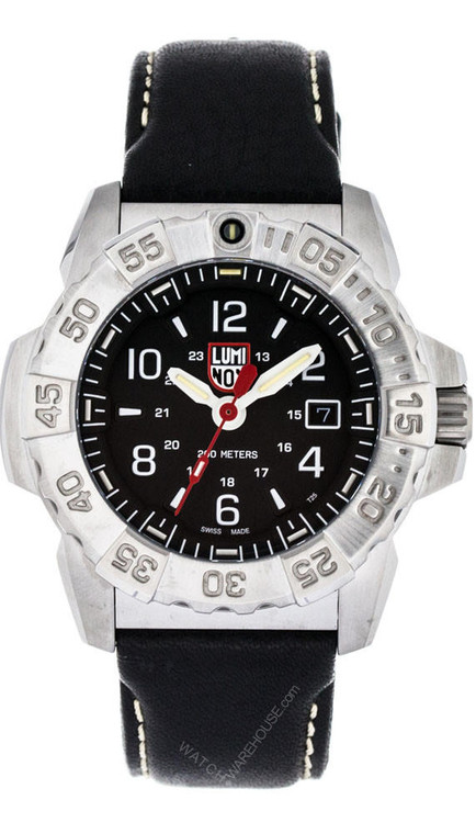 Luminox watches LUMINOX Navy SEAL Steel 45MM SS Black Leather Men's Watch XS.3251
