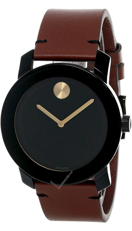 Movado watches MOVADO Bold 42MM Black Museum Dial Brown Leather Mens Watch 3600305